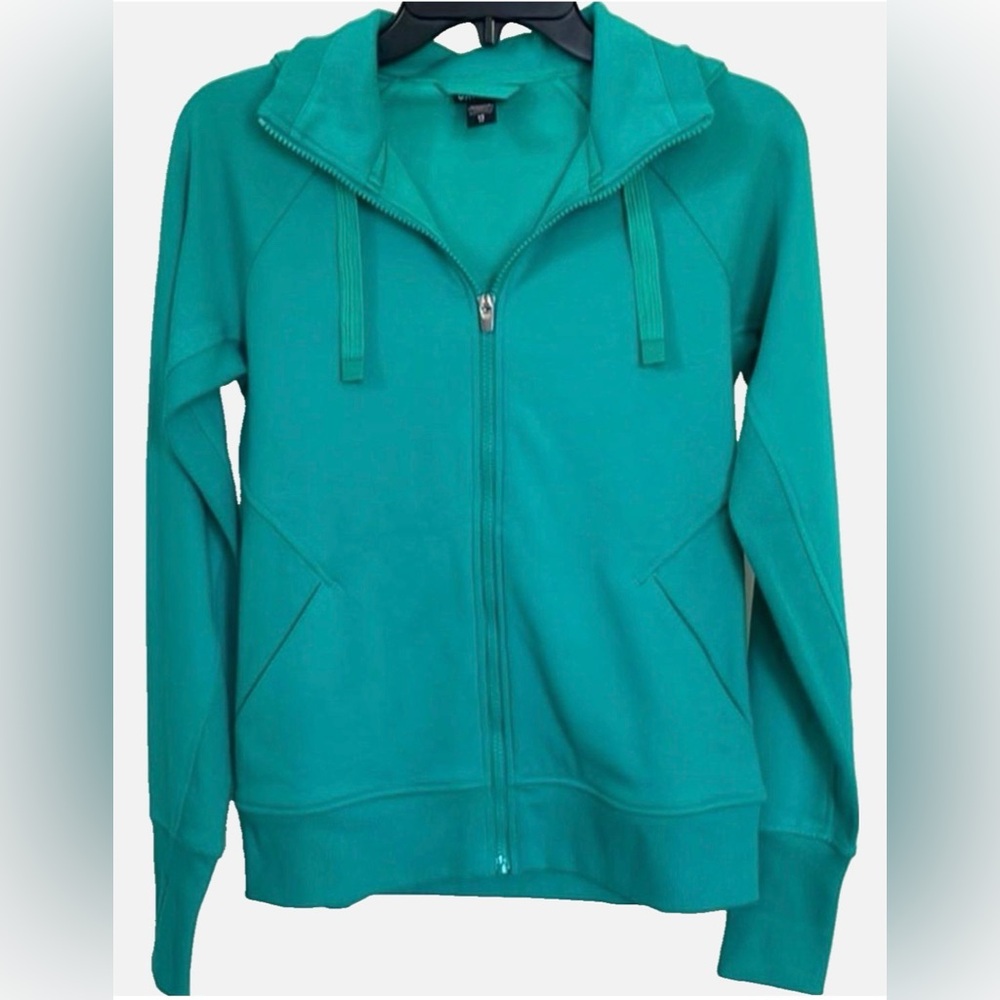 Athleta Teal Fleece Lined Zip Hoodie Jacket XS Thumbholes Athleisure
